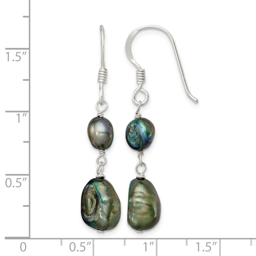 Sterling Silver Black Baroque FW Cultured Pearl Dangle Earrings