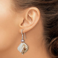 Sterling Silver Polished Brown MOP & FWC Pearl Dangle Earrings