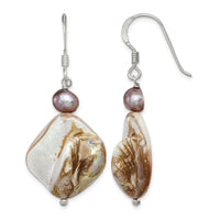 Sterling Silver Polished Brown MOP & FWC Pearl Dangle Earrings