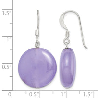 Sterling Silver Polished Lavender Jade Circle Dangle Earrings