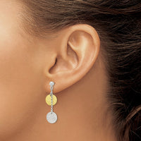 Sterling Silver w/ Yellow Vermeil Polished & Textured Circle Dangle Earring