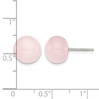 Sterling Silver Rhod-pltd 10-10.5mm Button Rose Quartz Post Earrings