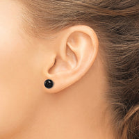 Sterling Silver Rhod-pltd 8-8.5mm Black Agate Button Post Earrings