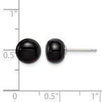 Sterling Silver Rhod-pltd 8-8.5mm Black Agate Button Post Earrings
