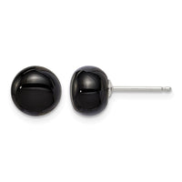 Sterling Silver Rhod-pltd 8-8.5mm Black Agate Button Post Earrings