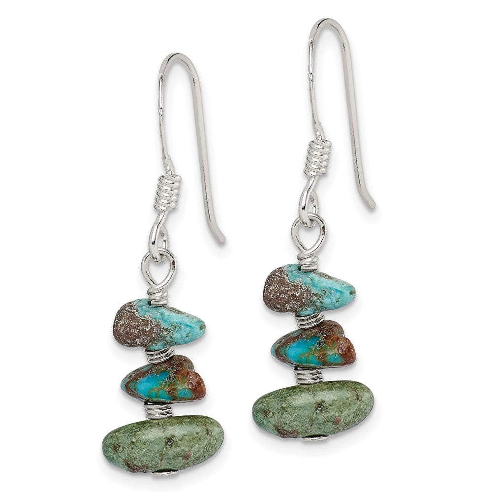 Sterling Silver Polished Three Turquoise Chip Dangle Earrings