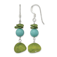 Sterling Silver Jade/Green Coral/Blue Dyed Howlite Dangle Earrings