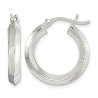 Sterling Silver Polished 3x20mm Knife Edge Round Hoop Earrings