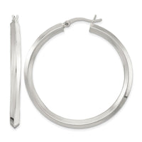 Sterling Silver Polished 3x40mm Knife Edge Round Hoop Earrings