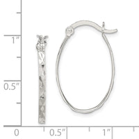 Sterling Silver Rhod-plated Polished/Textured 2mm Oval Hoop Earrings