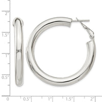 Sterling Silver 5x40mm Omega Back Hoop Earrings