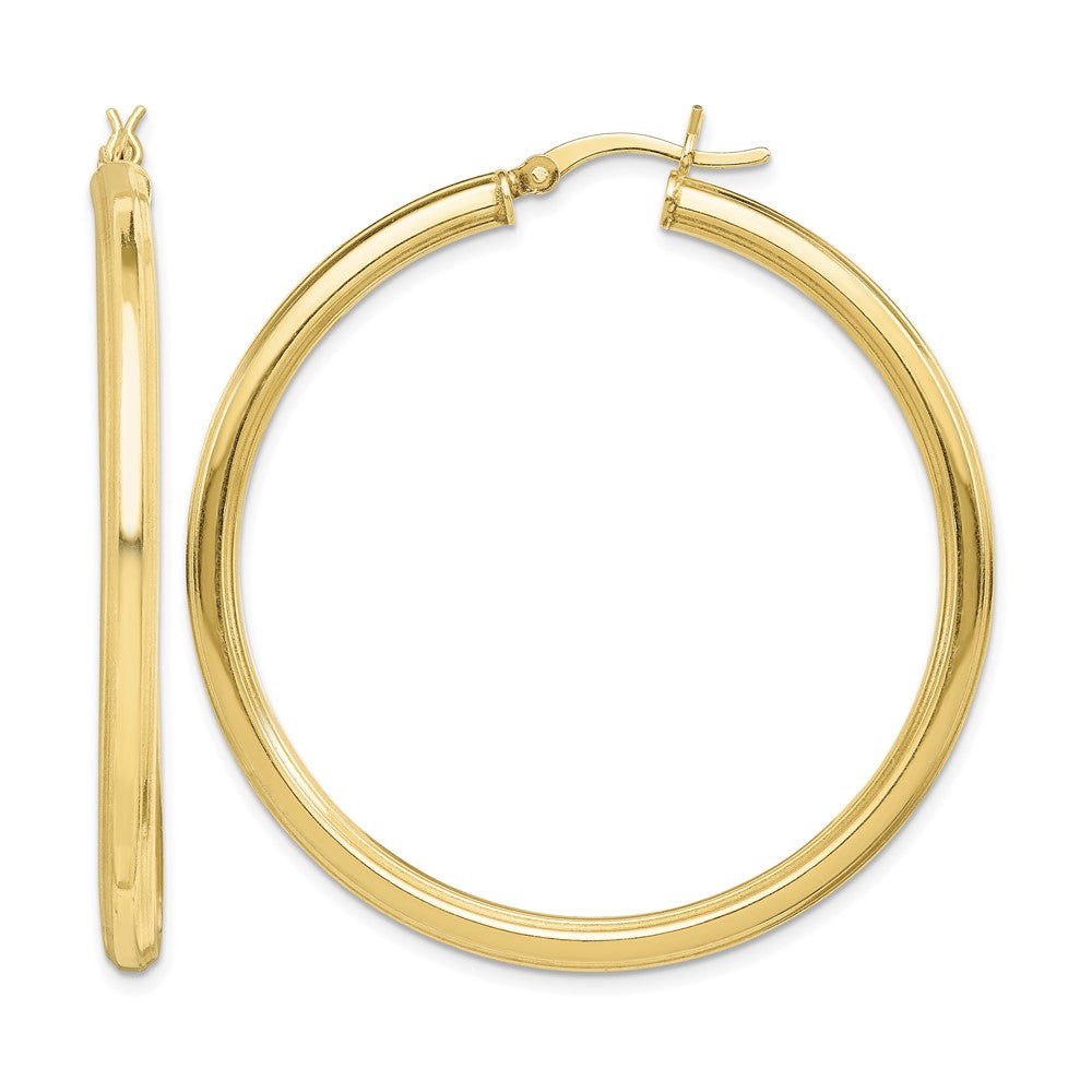 Sterling Silver Gold Flash Plated 3x45mm Grooved Hoop Earrings