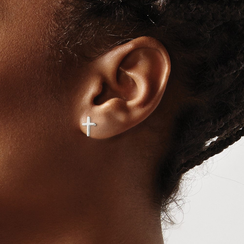 Sterling Silver Polished Latin Cross Petite Post Earrings