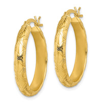 Sterling Silver Flash Gold-plated Patterned 4x25mm Hoop Earrings
