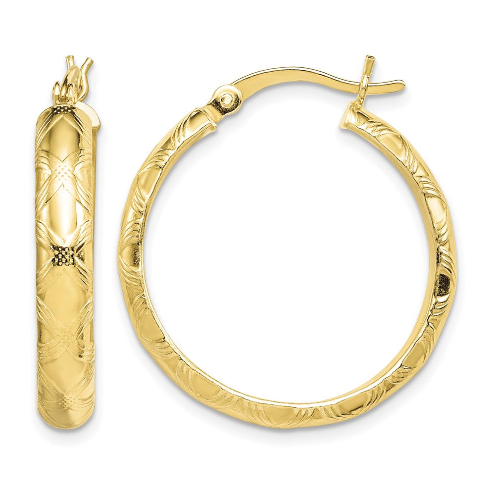 Sterling Silver Flash Gold-plated Patterned 4x25mm Hoop Earrings