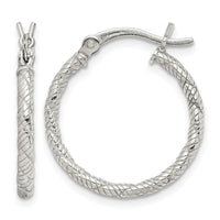 Sterling Silver Rhodium-plated Patterned Twist 2x20mm Hoop Earrings