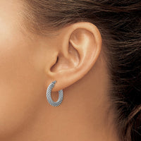 Sterling Silver Antiqued 3.25x20mm Twisted Hoop Earrings