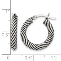 Sterling Silver Antiqued 3.25x20mm Twisted Hoop Earrings
