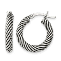 Sterling Silver Antiqued 3.25x20mm Twisted Hoop Earrings
