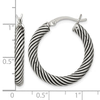 Sterling Silver Antiqued 3.25x25mm Twisted Hoop Earrings