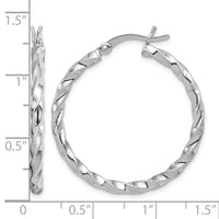 Sterling Silver Rhodium-plated Twisted 3x30mm Hoop Earrings