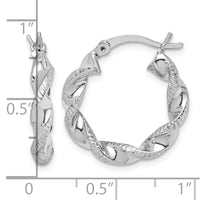 Sterling Silver Rhodium Plated Twisted 3.5x20mm Hoop Earrings