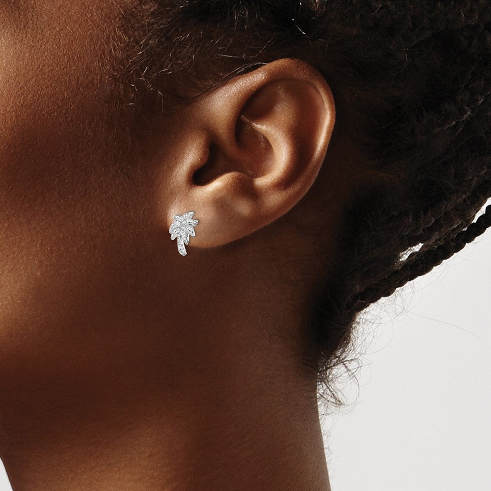 Sterling Silver Rhodium-plated CZ Palm Tree Post Earrings