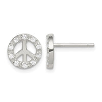Sterling Silver Rhodium-plated Small CZ Peace Symbol Post Earrings