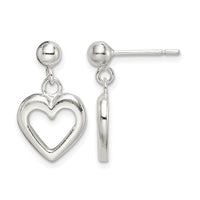 Sterling Silver Polished Dangle Heart Post Earrings
