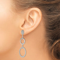 Sterling Silver Polished & Textured Circle & Oval Links Post Dangle Earring