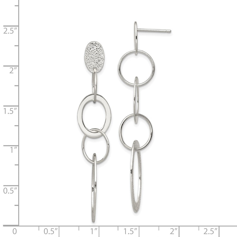 Sterling Silver Polished & Textured Circle & Oval Links Post Dangle Earring