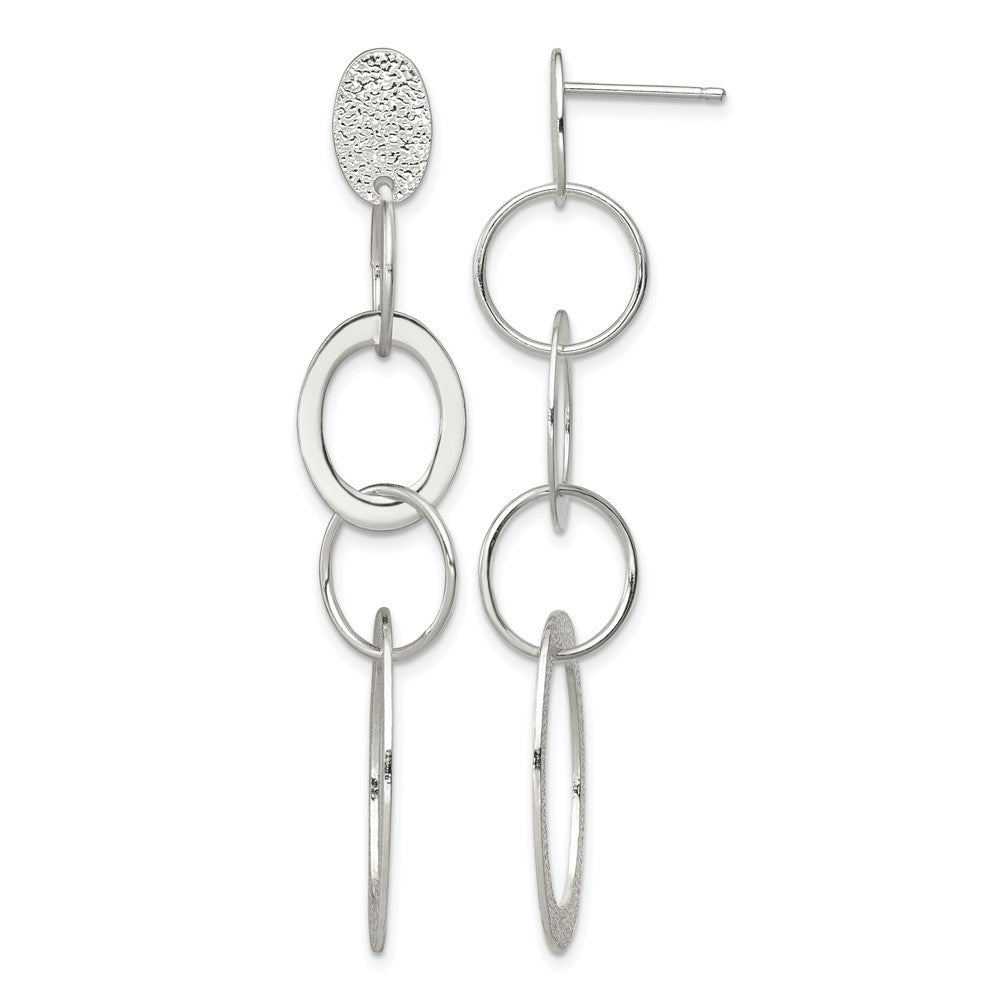 Sterling Silver Polished & Textured Circle & Oval Links Post Dangle Earring