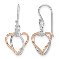 Sterling Silver w/Rose Vermeil Heart Dangle Earrings