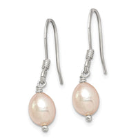 Sterling Silver Polished Pink 6-7mm FWC Pearl Dangle Earrings