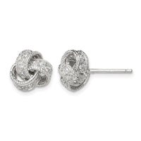 Sterling Silver Rhodium-plated CZ Love Knot Post Earrings