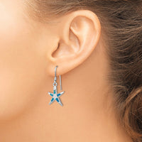 Sterling Silver Rhod-pltd Creat Blue Opal Inlay Starfish Dangle Earrings