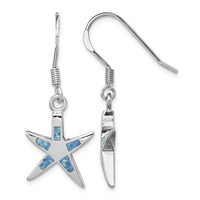 Sterling Silver Rhod-pltd Creat Blue Opal Inlay Starfish Dangle Earrings