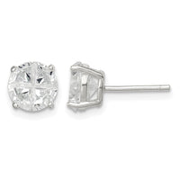 Sterling Silver 7mm Round Basket Set Cross-cut CZ Stud Earrings
