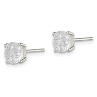 Sterling Silver 6mm Round Basket Set Laser-cut CZ Stud Earrings