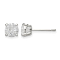 Sterling Silver 6mm Round Basket Set Laser-cut CZ Stud Earrings
