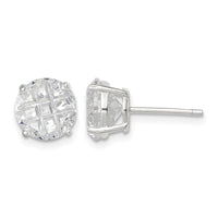 Sterling Silver 8mm Round Basket Set Laser-cut CZ Stud Earrings