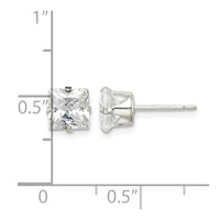 Sterling Silver 6mm Square Snap Set CZ Stud Earrings