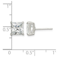 Sterling Silver 7mm Square CZ Basket Set Stud Earrings