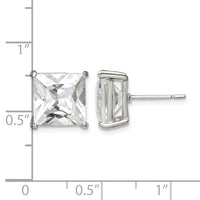 Sterling Silver 10mm Square CZ Basket Set Stud Earrings