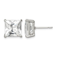 Sterling Silver 10mm Square CZ Basket Set Stud Earrings