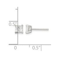 Sterling Silver 4mm Square Cross-cut CZ Basket Set Stud Earrings
