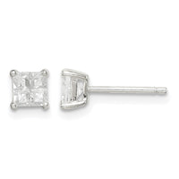 Sterling Silver 4mm Square Cross-cut CZ Basket Set Stud Earrings