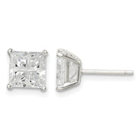Sterling Silver 6mm Square Cross-cut CZ Basket Set Stud Earrings