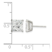 Sterling Silver 7mm Square Cross-cut CZ Basket Set Stud Earrings