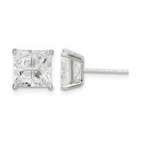 Sterling Silver 7mm Square Cross-cut CZ Basket Set Stud Earrings